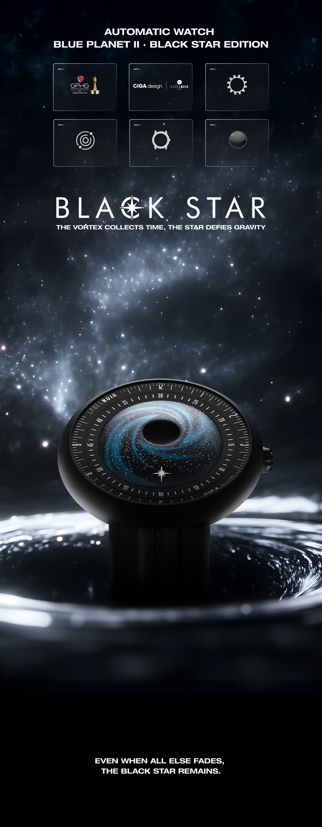 CIGA design x Label Noir Automatic Watch Blue Planet II · Black Star E