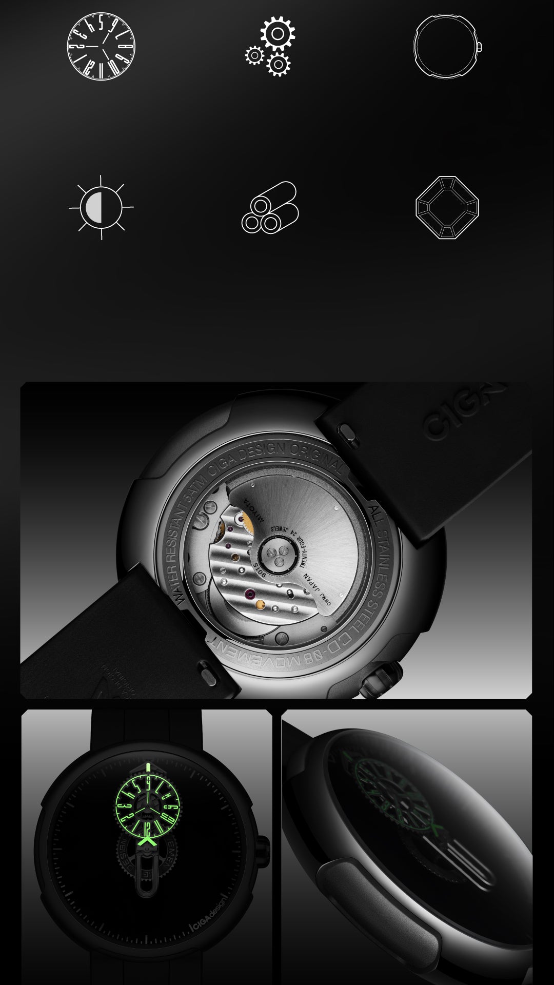 CIGA design AUTOMATIC WANDERING HOUR WATCH · TIME CIPHER