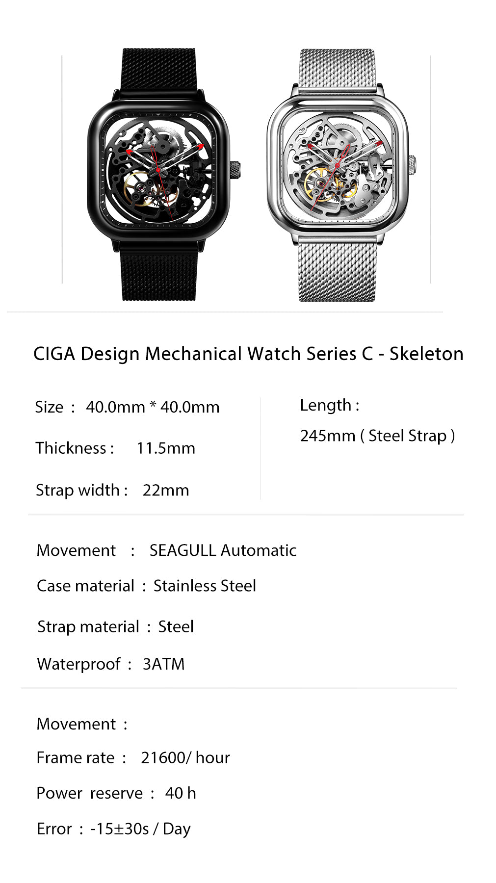 CIGA Design Mechanical Watch Series C Skeleton CIGA design